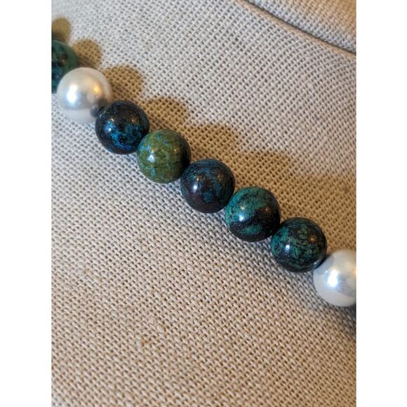 Green Stone Pearl Magnetic Hematite Beaded Toggle Necklace - Picture 5 of 12